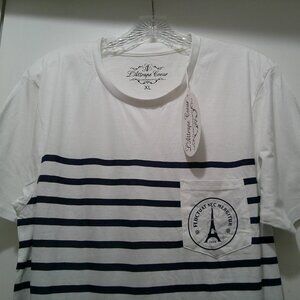 L'Attrape Coeur Paris Unisex Striped Shirt Sz Large Fluctuat Nec Mergitur pocket